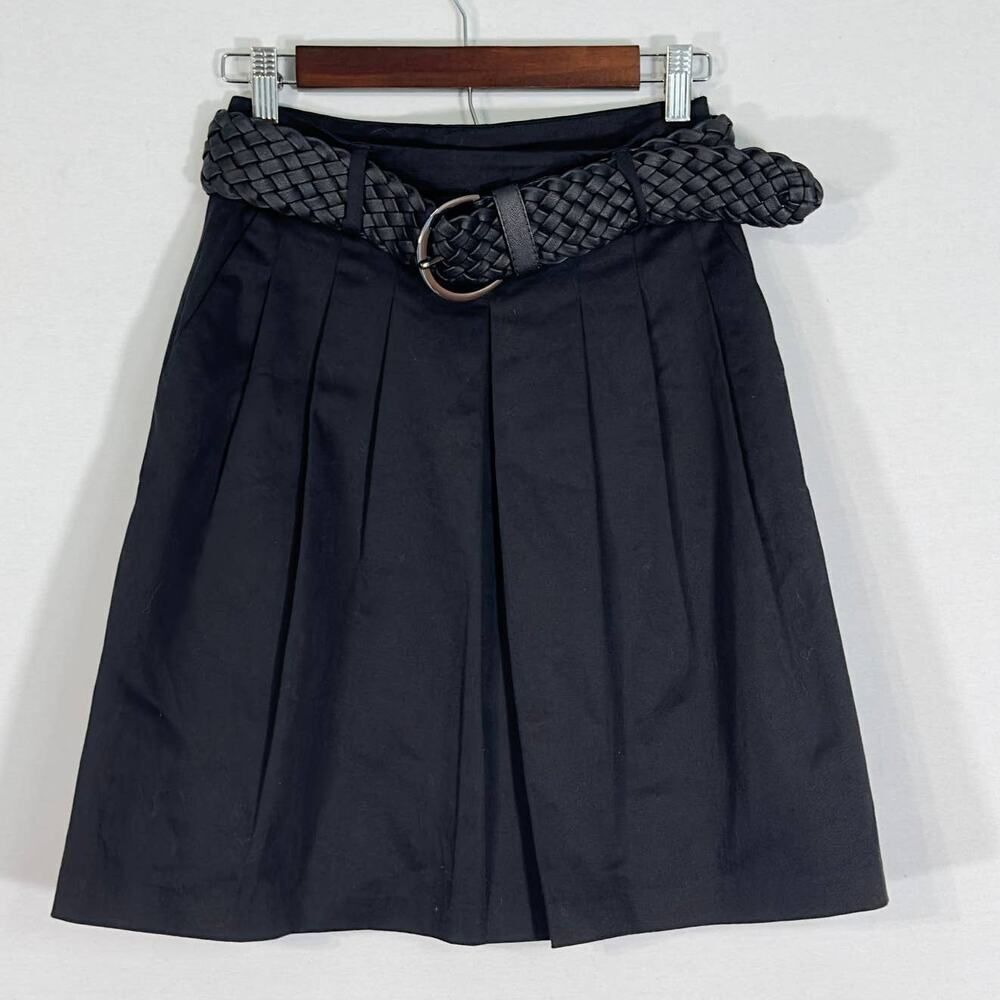 Zara Basic Black Front Pleated A-Line Belted Mini Skirt Women's Sz XS